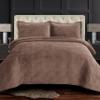 Tribeca Living Oversized Velvet Quilt Set King - Buttery Soft 260GSM Velvet Bedding for Luxurious Comfort - Double-Sided Capri Medallion Quilted Design in Rich Taupe view 1