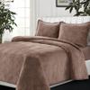 Tribeca Living Oversized Velvet Quilt Set King - Buttery Soft 260GSM Velvet Bedding for Luxurious Comfort - Double-Sided Capri Medallion Quilted Design in Rich Taupe view 2