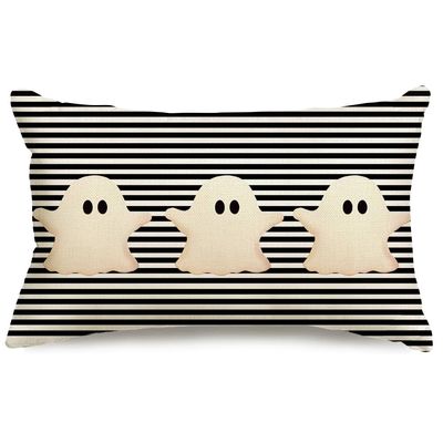 ARGOOFG Halloween Pillow Covers 12x20 White Ghost Decor Black Stripe Pillow Covers Happy Halloween Outdoor Lumbar Pillow Covers Halloween Decorations for Sofa Chair Bed, XT-AHAA24001