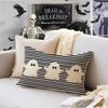 ARGOOFG Halloween Pillow Covers 12x20 White Ghost Decor Black Stripe Pillow Covers Happy Halloween Outdoor Lumbar Pillow Covers Halloween Decorations for Sofa Chair Bed, XT-AHAA24001 view 2