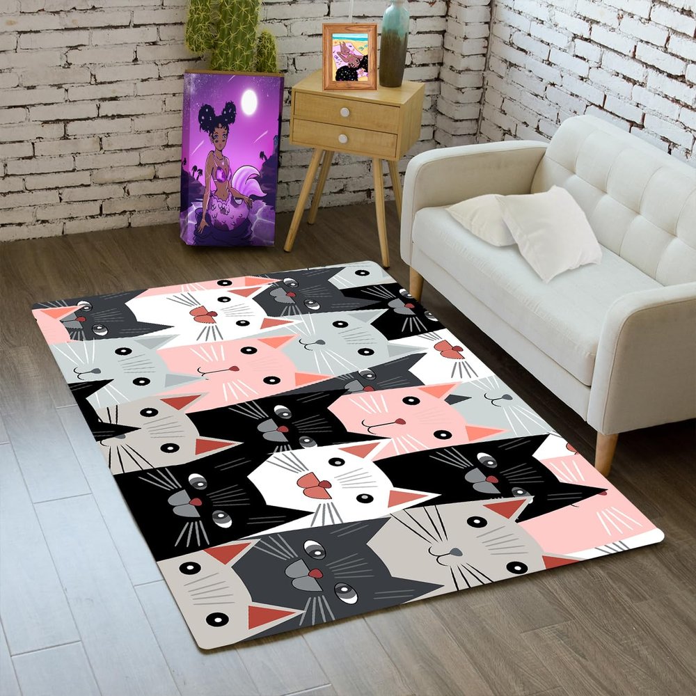 Cat Rug - Cat Rugs Room Decor for Bedroom Living Room Cute Animal Print Carpet for Boys Girls Kids, 2x3 Feet