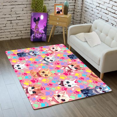Cat Rug for Bedroom - Cute Cat Rugs Room Decor for Girls Pink Carpet, Lovely Animal Carpet for Living Room, 2x3 Feet