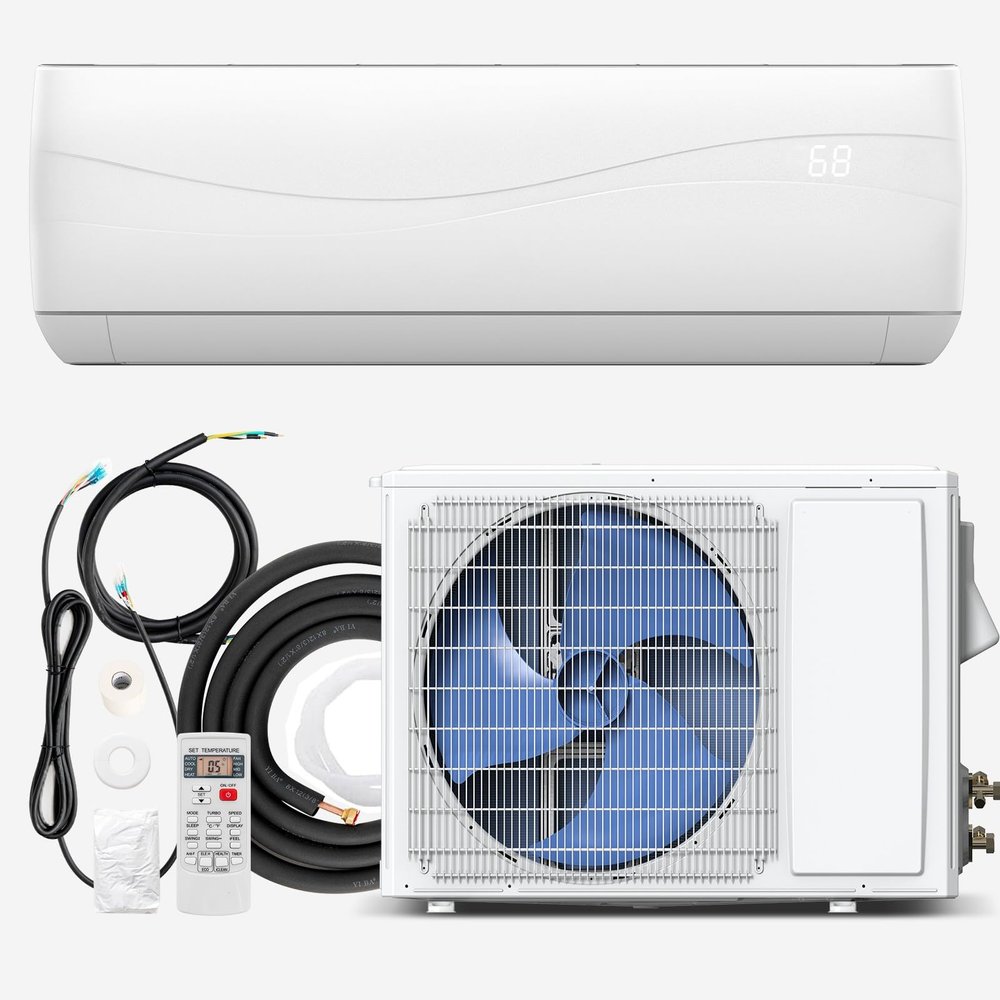 KOTEK 9000 BTU Mini Split AC/Heating System, 17 SEER2 Inverter Ductless AC Unit, Cools Up to 450 Sq. Ft, Wall Mounted Air Conditioner with Heat Pump & Installation Kit (9000BTU, 208-230V, 17 SEER2)