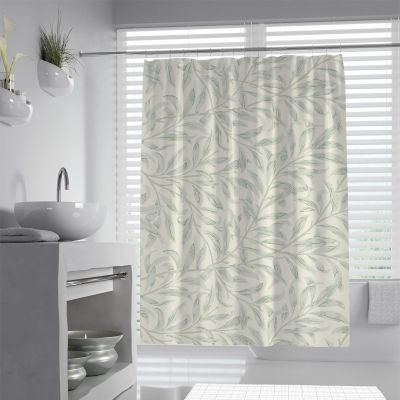 MUKULING William Morris Vintage Farmhouse Classic Shower Curtain Willow Branches and Leaves Pattern Polyester Bathroom Curtain with Hooks W72xL84in
