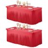 2 Packs Red Table Clothes for 8 Foot Rectangle Tables, Wrinkle Resistant Stretch Spandex Table Covers Fitted Tablecloth with Skirt for Valentines Event Banquet Wedding Birthday Party view 1