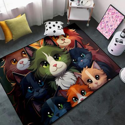 Cat Rug for Bedroom Living Room Cute Cat Rugs Room Decor for Boys Girls Kids Carpet Lovely Animal Print Carpet Floor Mats, 3x4 Feet