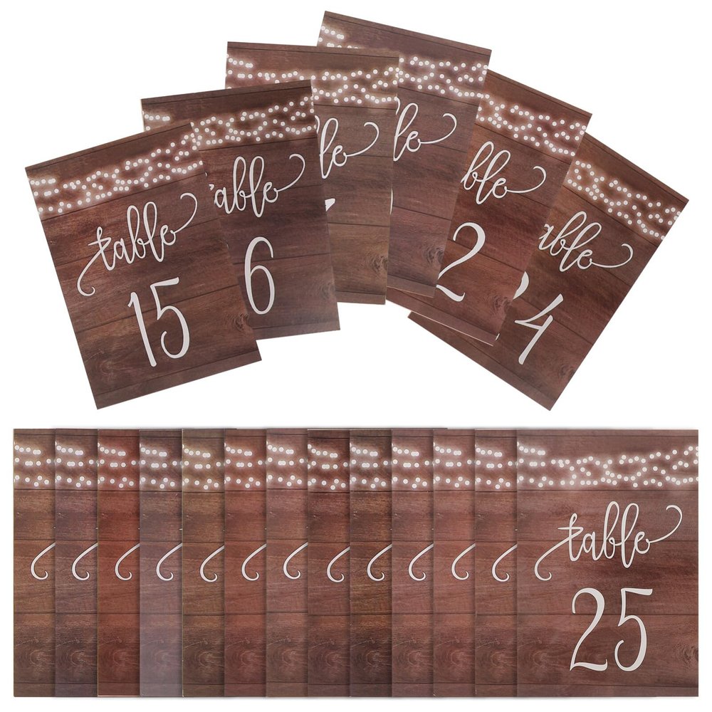 25 Piece Wooden Table Number Signs for Wedding Reception Catering
