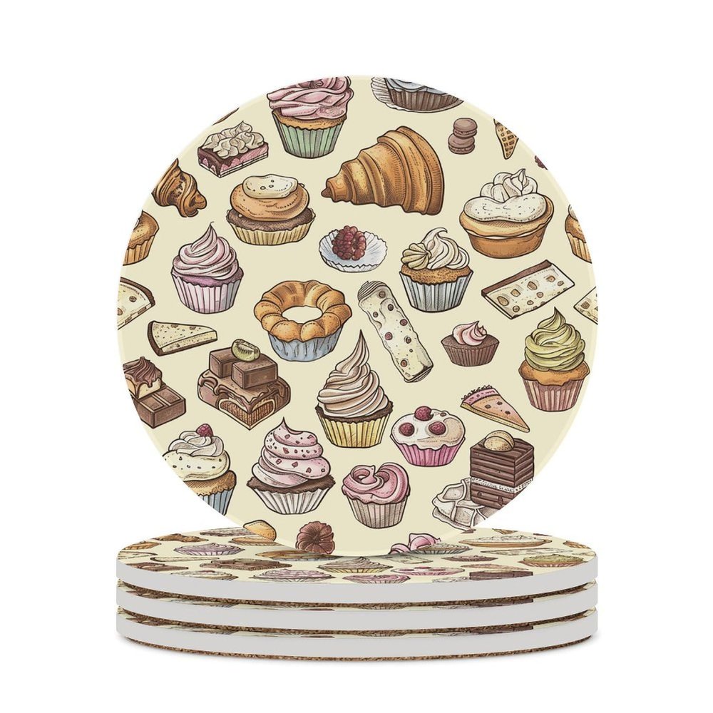 4PCS Drink Coaster Pastry Doodle Art Absorbent Coasters Set Coffee Table Coasters for Drink Coffee Cup Beverage Coasters Wine Beer Bar Coasters