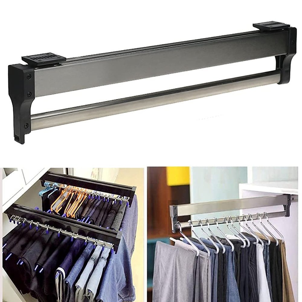 Pull-Out Clothes Hanger Rail for Wardrobe,201 Steel Closet Hanging Rod for Pants/Coat/Scarves,30-60cm Trouser Hanger(400mm/15.7inch)