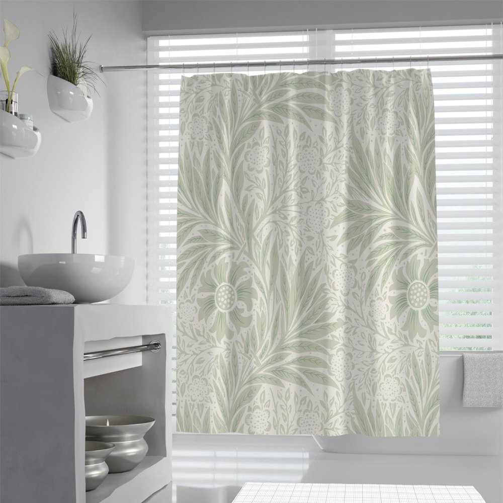 MUKULING Retro Flower Shower Curtains William Morris Vintage Country Boho Marigold Flower Pattern Waterproof Shower Curtain Liners with Hook W48xL72in