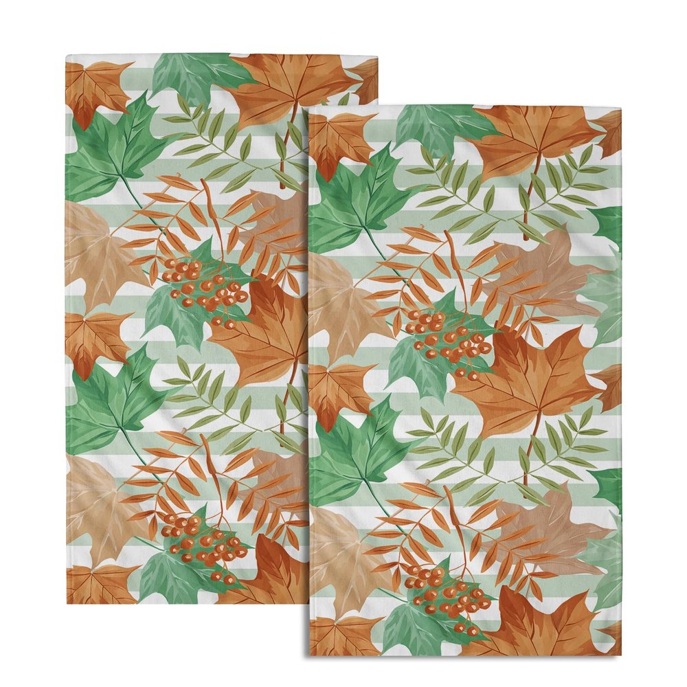 Giwawa Autumn Leaves Hand Towel Set Green Orange Maple Leaf Guest Towel 2PC for Home Decor