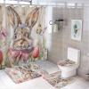 HDESDIS 4Pcs Elegant Rabbit Shower Curtain Set, Fantasy Butterfly Floral Easter Bunny Animal Bathroom Decor Set with Rug Bathroom Accessory Bathroom Curtain Shower Set, 72" x 72" view 1