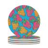 4PCS Drink Coaster Hand Drawn Elements Blue Absorbent Coasters Set Coffee Table Coasters for Drink Coffee Cup Beverage Coasters Wine Beer Bar Coasters view 1