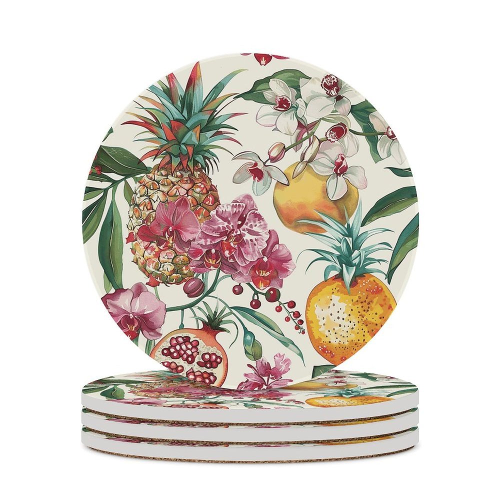 4PCS Drink Coaster Tropical Fruit Pattern Absorbent Coasters Set Coffee Table Coasters for Drink Coffee Cup Beverage Coasters Wine Beer Bar Coasters