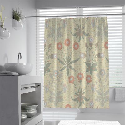 MUKULING William Morris Shower Curtain Set for Bathroom European Retro Plant Patterns Machine Washable Bath Shower Curtain Liners with Hook W72xL78in