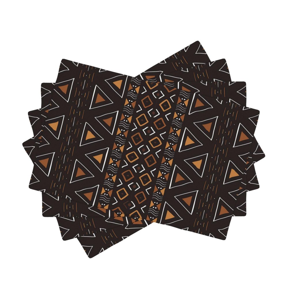 African Black and White Placemats, 12x18 Inch Set of 4, African Clay Cloth Pattern Kitchen Dining Room Party Decoration Table Runner