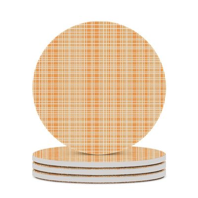 4PCS Drink Coaster Orange and White Plaid Absorbent Coasters Set Coffee Table Coasters for Drink Coffee Cup Beverage Coasters Wine Beer Bar Coasters