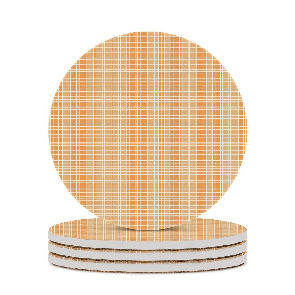 4PCS Drink Coaster Orange and White Plaid Absorbent Coasters Set Coffee Table Coasters for Drink Coffee Cup Beverage Coasters Wine Beer Bar Coasters