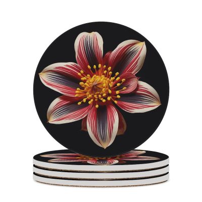 4PCS Drink Coaster Small Brown Flowers Absorbent Coasters Set Coffee Table Coasters for Drink Coffee Cup Beverage Coasters Wine Beer Bar Coasters
