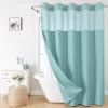 eachope No Hooks Needed Linen Textured Shower Curtain with Snap-in Fabric Liner Set,Hotel Luxury Decor Waterproof Shower Curtains for Bathroom with Mesh Top Window,Washable,71Wx74H,Teal view 1