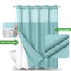 eachope No Hooks Needed Linen Textured Shower Curtain with Snap-in Fabric Liner Set,Hotel Luxury Decor Waterproof Shower Curtains for Bathroom with Mesh Top Window,Washable,71Wx74H,Teal view 2