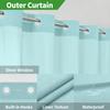 eachope No Hooks Needed Linen Textured Shower Curtain with Snap-in Fabric Liner Set,Hotel Luxury Decor Waterproof Shower Curtains for Bathroom with Mesh Top Window,Washable,71Wx74H,Teal view 4