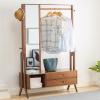 Bamboo Garment Rack Freestanding Clothing Rack with Shelves Hanging Rack with Mirror and Drawer for Bedroom Entryway, Support to 200lbs, 40.5 * 13 * 66.5inch view 1