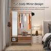 Bamboo Garment Rack Freestanding Clothing Rack with Shelves Hanging Rack with Mirror and Drawer for Bedroom Entryway, Support to 200lbs, 40.5 * 13 * 66.5inch view 4