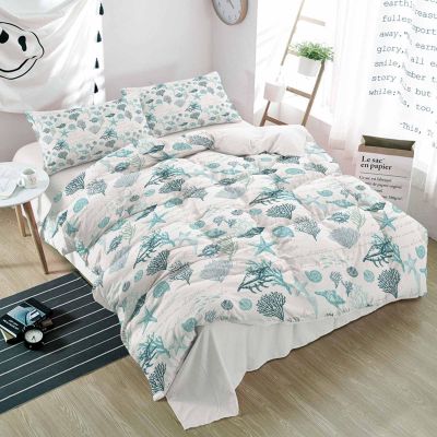 3 Pieces Cal KingBedding Duvet Covers Set Coast Coral Summer Ocean Nautical Soft Quilt Cover and Pillow Shams, Lightweight Comforter Cover Sets with Zipper Closure Beach Teal Seashells Starfish