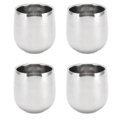 4 PCS Stainless Steel Double Walled Insulated Cups,Handleless Prevent Scalding Curved Mug, Coffee Cup Tea Cup Chilling Beer Glasses for Travel, Outdoor, Camping Everyday 200ml