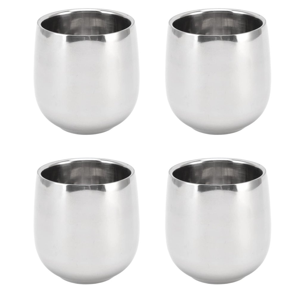 4 PCS Stainless Steel Double Walled Insulated Cups,Handleless Prevent Scalding Curved Mug, Coffee Cup Tea Cup Chilling Beer Glasses for Travel, Outdoor, Camping Everyday 200ml