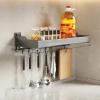 YUJIEE Kitchen Utensil Rack Carbon Steel Wall Mount Kitchen Shelf Multifunctional Floating Shelf Hanging Spice Rack for Utensils view 2