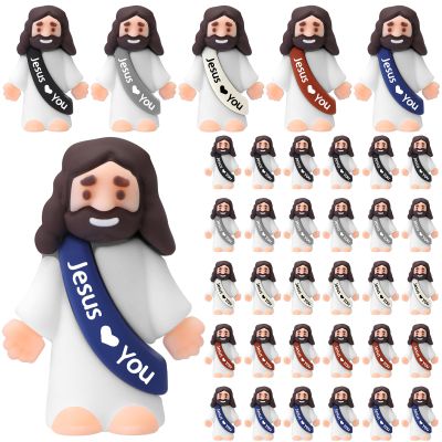 Bememo 50 Pcs Mini Jesus Figures Jesus Loves You Christ Toys Little Christ Figures to Hide and Seek Sunday School Religious Party Favors Gift(Retro Color)