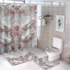HDESDIS 4Pcs Rose Swan Shower Curtain Set with Rugs, Toilet Lid Cover and Bath Mat, Romantic Floral White Goose Animal Bathroom Curtains Decor Shower Curtains, 72" x 72" view 1