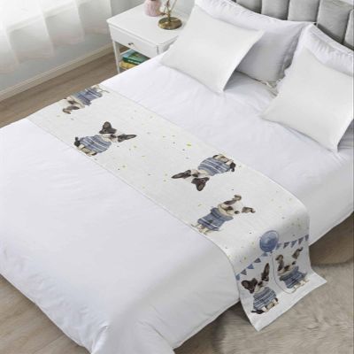 Blue Gogs Bed Runner Scarf Bedding Accessory For Cal King Size Bed,Soft Bed Scarves And Runners Stainproof Bedroom Decor For Hotel Wedding Room,Funny Cute Boho Pet Animal Vintage Farmhouse 102"x20"