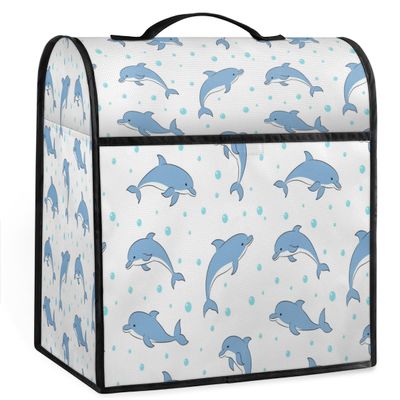 Cartoon Dolphin Stand Mixer Cover Kitchen Dust-Proof Mixer Cover Compatible with 6-8 Quarts Kitchen Aid Stand Mixer Waterproof Storage Cover with Handle and Pockets