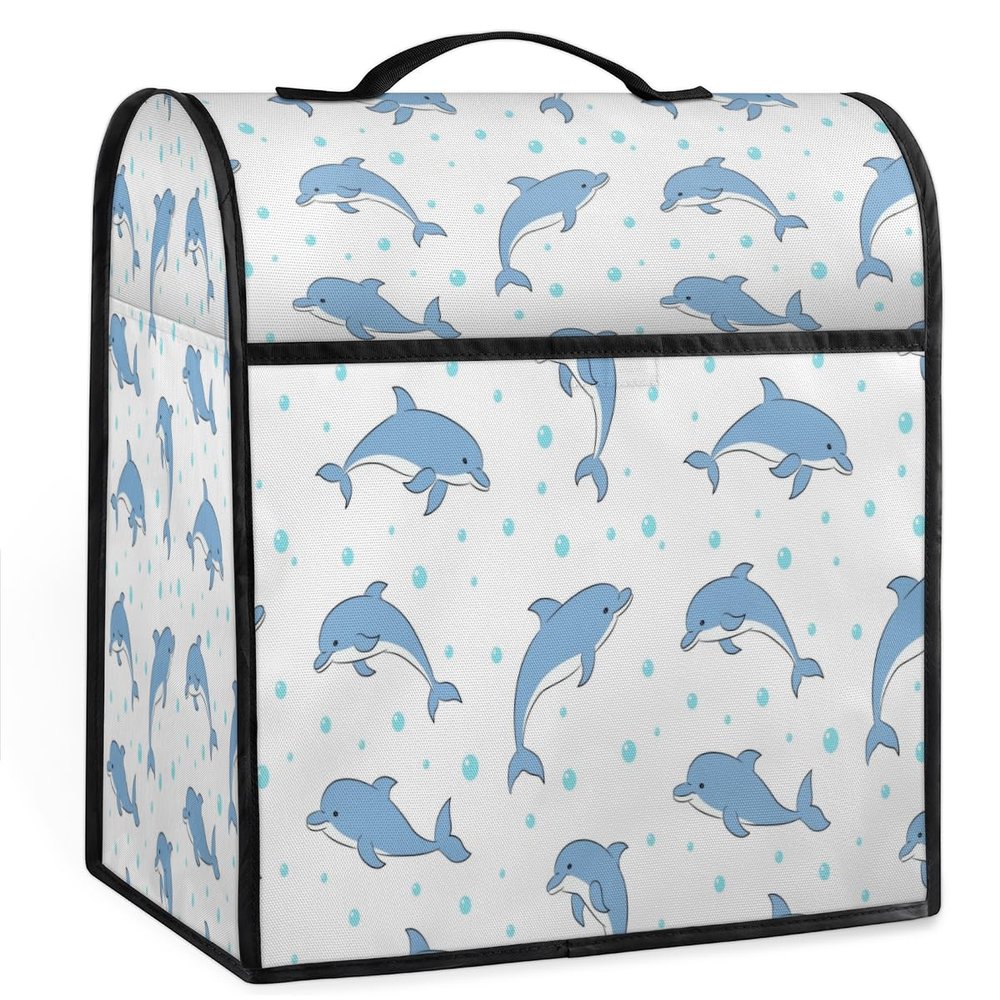 Cartoon Dolphin Stand Mixer Cover Kitchen Dust-Proof Mixer Cover Compatible with 6-8 Quarts Kitchen Aid Stand Mixer Waterproof Storage Cover with Handle and Pockets