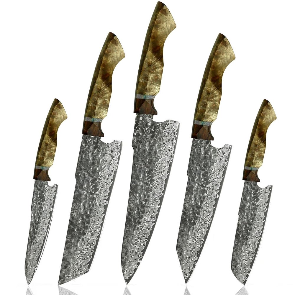Kitchen Knife Set 14 Piece Professional Damascus Chef Knives,Hand Forged VG10 Damascus Chef's Wood Handle Knife,Sharp High Carbon Stainless Steel Blade,Suitable for Meat,Fruit and Vegetables