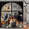 Jipusai Halloween Shower Curtain, Spooky Pumpkin Black Cat Cool Gothic Skeleton Skull Shower Curtain Set, Horror Scary Bats Raven Witchy Full Moon Fabric Bathroom Decor with Hooks, 72X84IN view 1