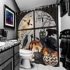 Jipusai Halloween Shower Curtain, Spooky Pumpkin Black Cat Cool Gothic Skeleton Skull Shower Curtain Set, Horror Scary Bats Raven Witchy Full Moon Fabric Bathroom Decor with Hooks, 72X84IN view 3