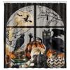 Jipusai Halloween Shower Curtain, Spooky Pumpkin Black Cat Cool Gothic Skeleton Skull Shower Curtain Set, Horror Scary Bats Raven Witchy Full Moon Fabric Bathroom Decor with Hooks, 72X84IN view 4