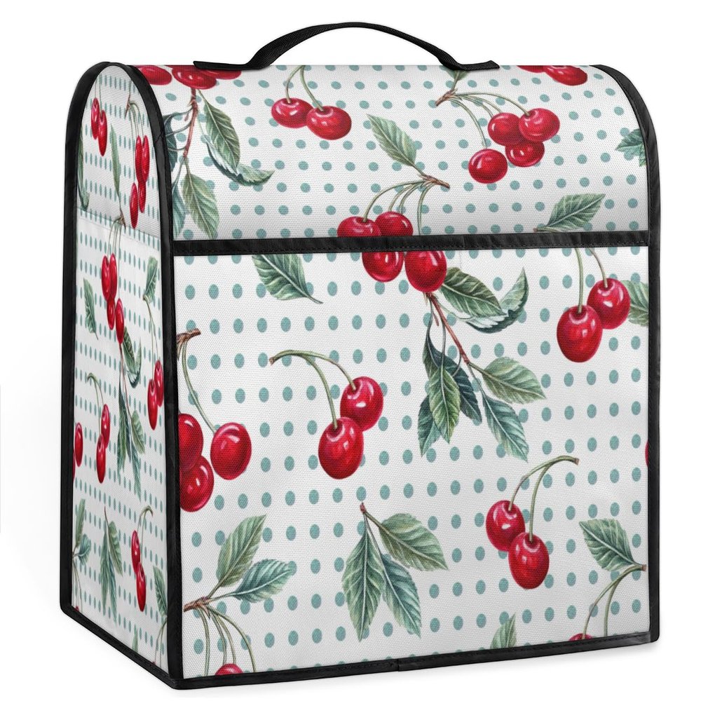 Cherry Polka Dots Stand Mixer Cover Kitchen Dust-Proof Mixer Cover Compatible with 6-8 Quarts Kitchen Aid Stand Mixer Waterproof Storage Cover with Handle and Pockets