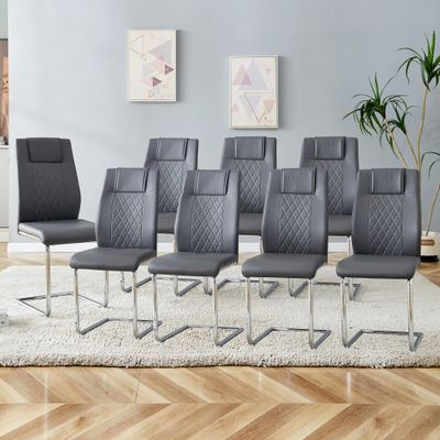 AISYKOD Dining Chairs Set 8, Modern Kitchen Dining Chairs Set 8 with Faux Leather Upholstered Seat High Back Chrome Metal Legs, Sillas De Comedor Armless Side Chairs for Dining, Kitchen, Living Room