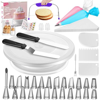 Syntus 65 PCs Cake Decorating Kit with Cake Stand, Cake Baking Supplies