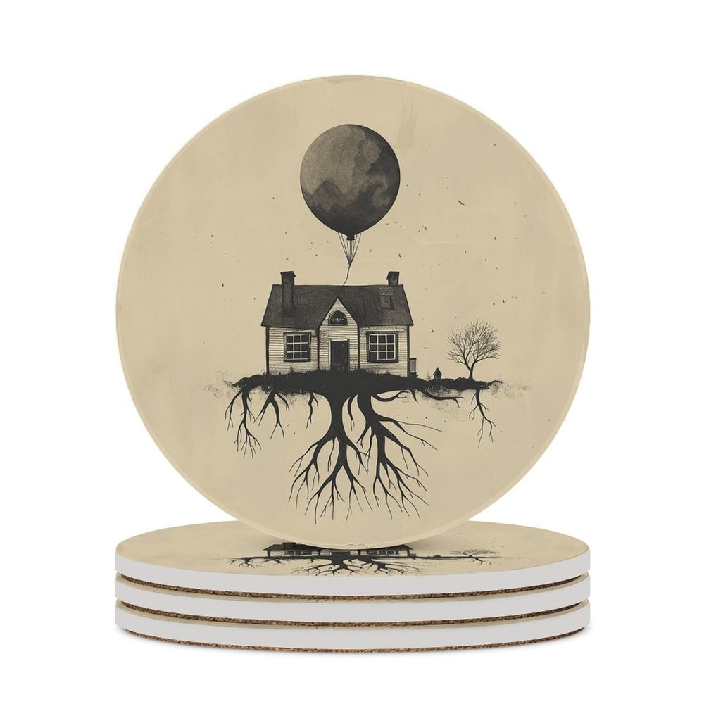 4PCS Drink Coaster House of Branches Absorbent Coasters Set Coffee Table Coasters for Drink Coffee Cup Beverage Coasters Wine Beer Bar Coasters