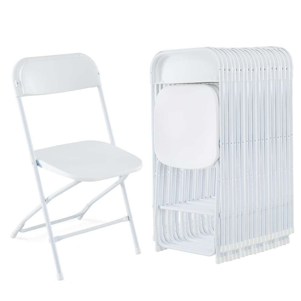 Giantex Folding Chair with Plastic Seat & Back, Heavy-Duty Metal Frame, 770 Lbs Static Capacity, Commercial Seat for Home, Office, Wedding, Party, Picnic, Indoor and Outdoor Events (White, 20 Pack)
