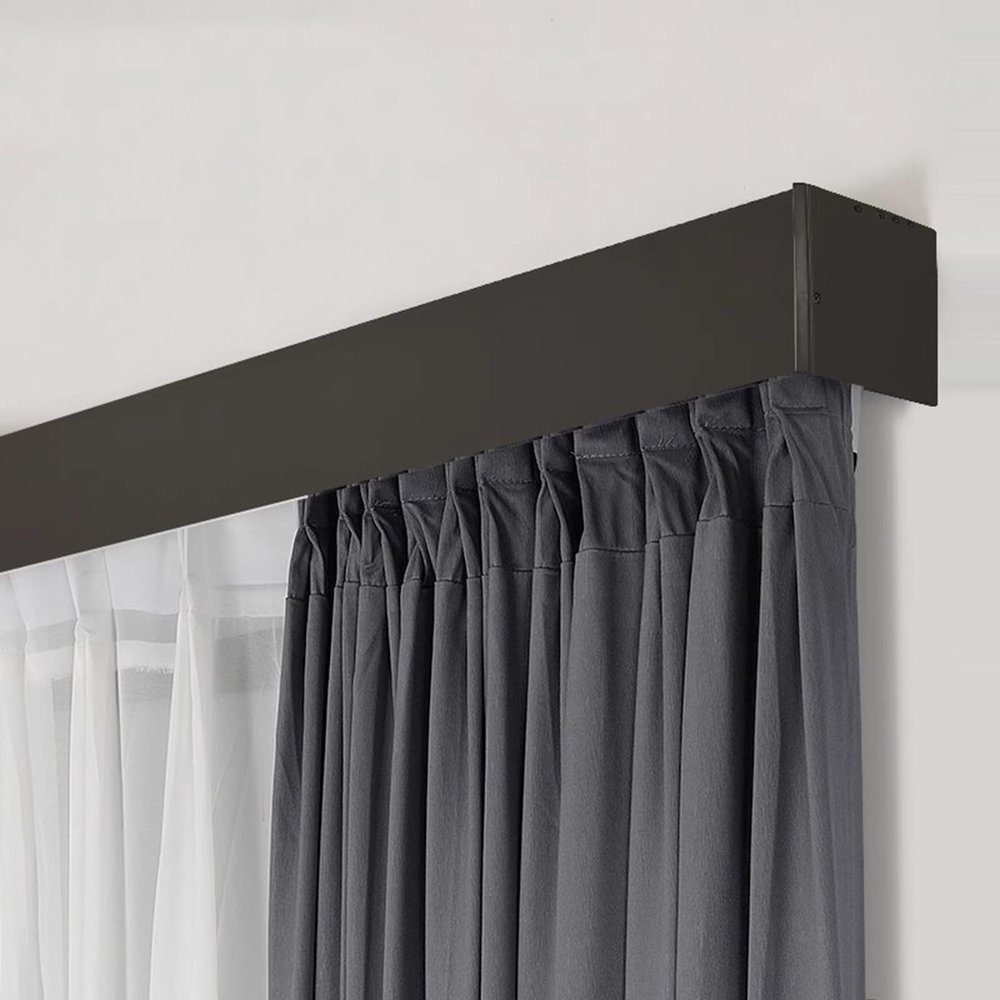 Blazea Wall Mount Curtain Track Box, Custom Length Curtain Track with Valance, Silent Sliding Double Curtain Rails for Living Room Apartment(Black,270cm (8.9ft))