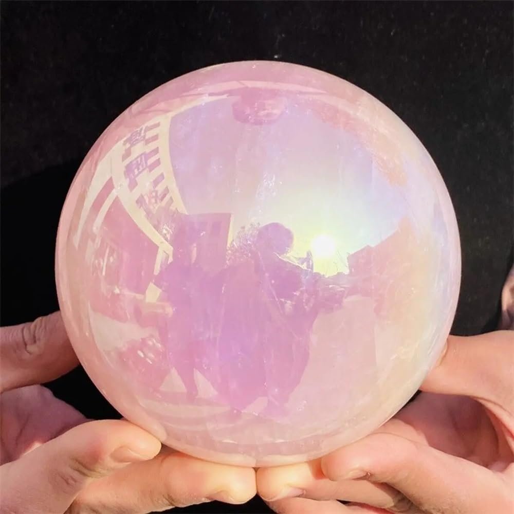 KatLin Natural Stone Angel Aura Crystal Sphere Ball Electroplated Natural Pink Rose Quartz Crystal Home Decoration(1300-1500g)