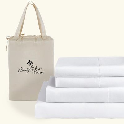 Couture Charm King Size 1000 Thread Count 100% Egyptian Cotton Sheet Set, 4-Piece, Sateen Weave, with 7-9" Deep Pocket Snug Fit (Solid, White)