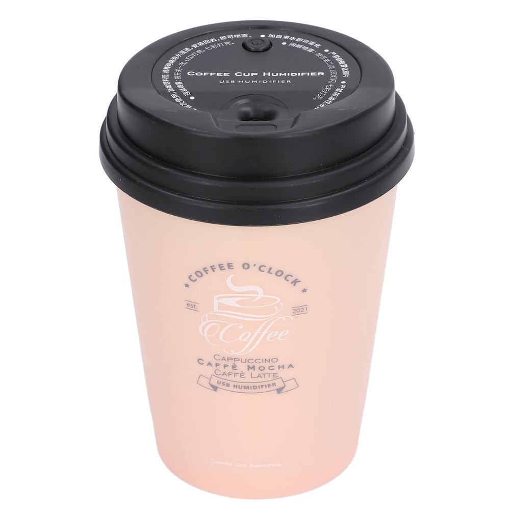 USB Humidifier 300ml Coffee Cup Low Noise Auto Off Compact Lightweight Space Saving Mini Humidifier for Car Home Office (Pink)